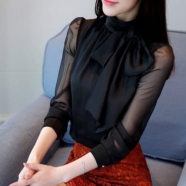 NEW Tie Bow Chiffon Turtleneck Formal 